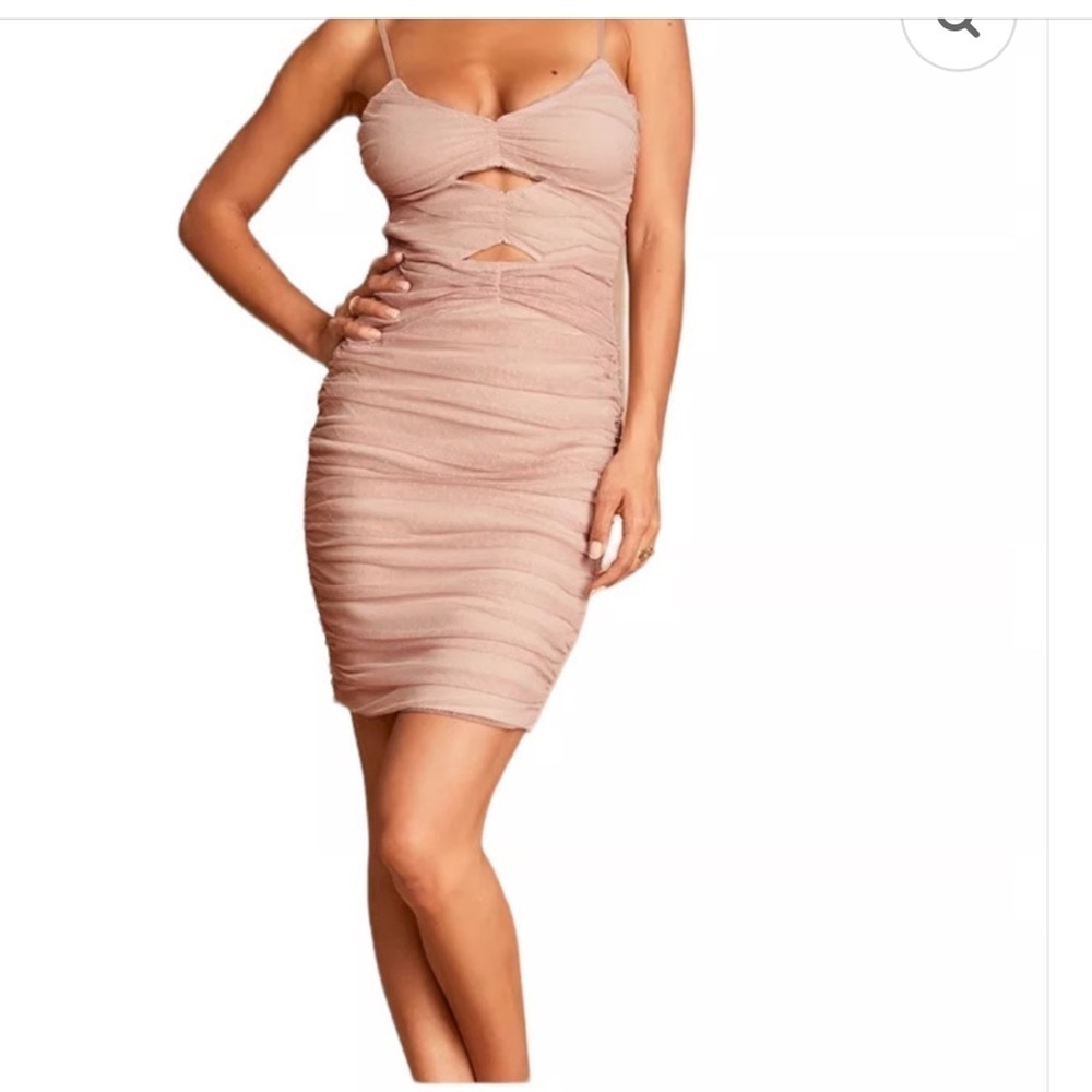 Lulus Women's Blush Swiss Dot Cutout Bodycon Mini Dress Size L Party/Cocktail